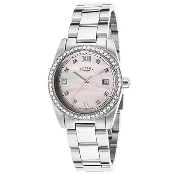 Rotary Havana Silver Diamond Bezel Pearl Face Quartz Watch - Picture 3 of 15